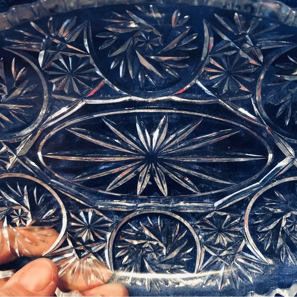 Intricate American Brilliant cut crystal platter, pinwheel design , sawtooth - Picture 3 of 7